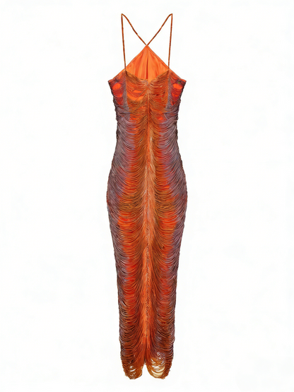 Luxe Crimson Ombre Shimmer Cami Maxi Dress