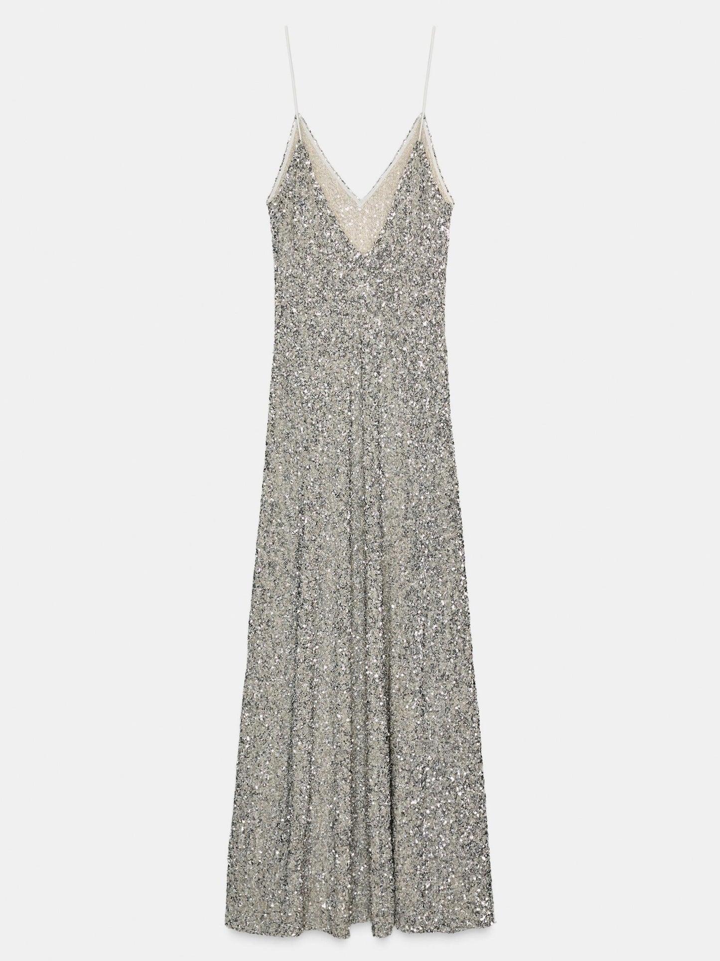 Glamorous Silver Sequin Spaghetti Strap Maxi Dress