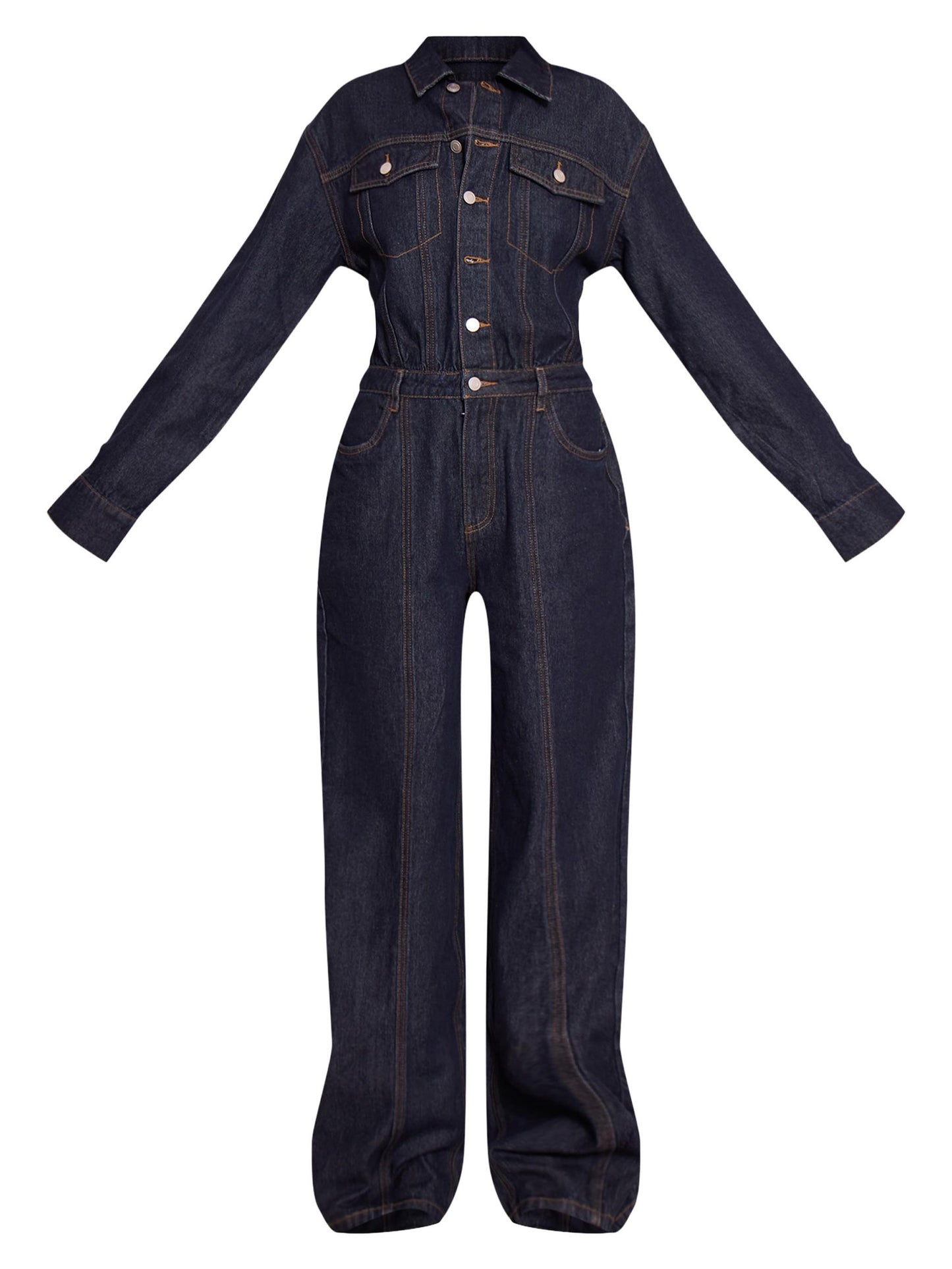 Stylish Long Sleeve Denim Jumpsuit