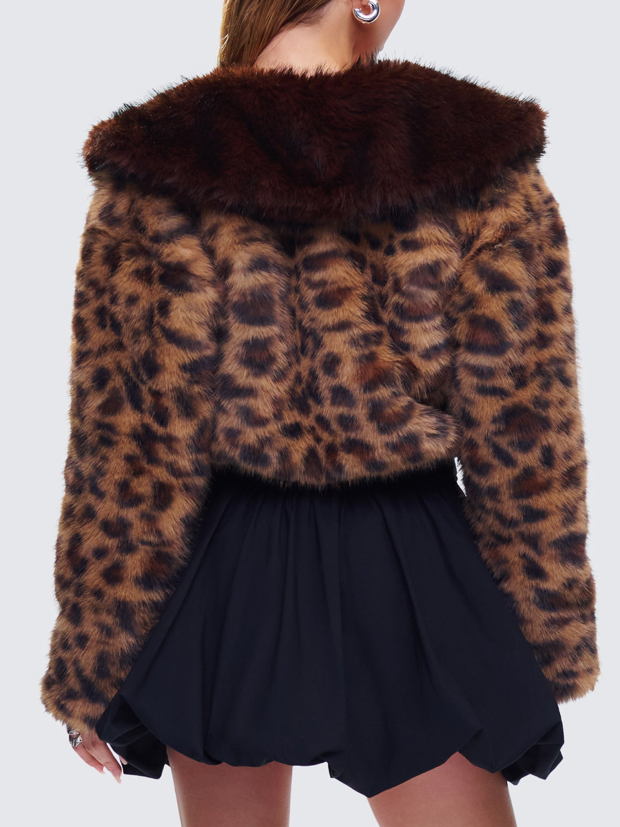 Brown Faux Leopard Fur Jacket