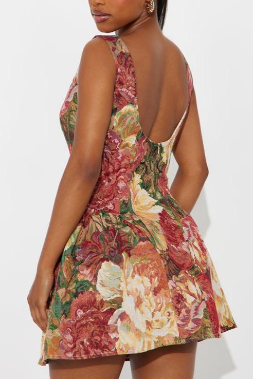 Vintage Floral Jacquard Mini Dress