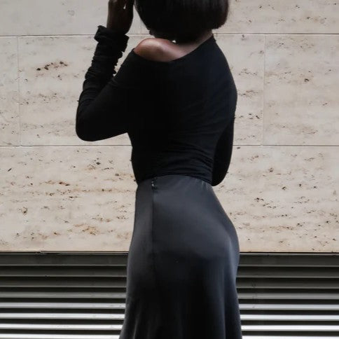 Asymmetrical Cold Shoulder Long Sleeve Top