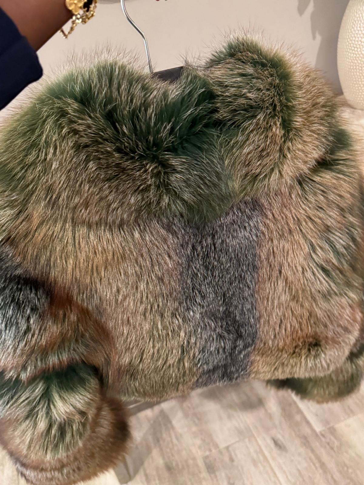 Luxury Multi - Colored Fox Fur Cropped Jacket
