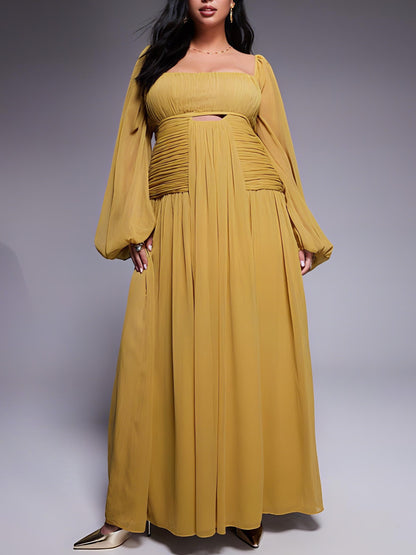 Long Sleeve Cut Out Maxi Dress With Ruched Skirt