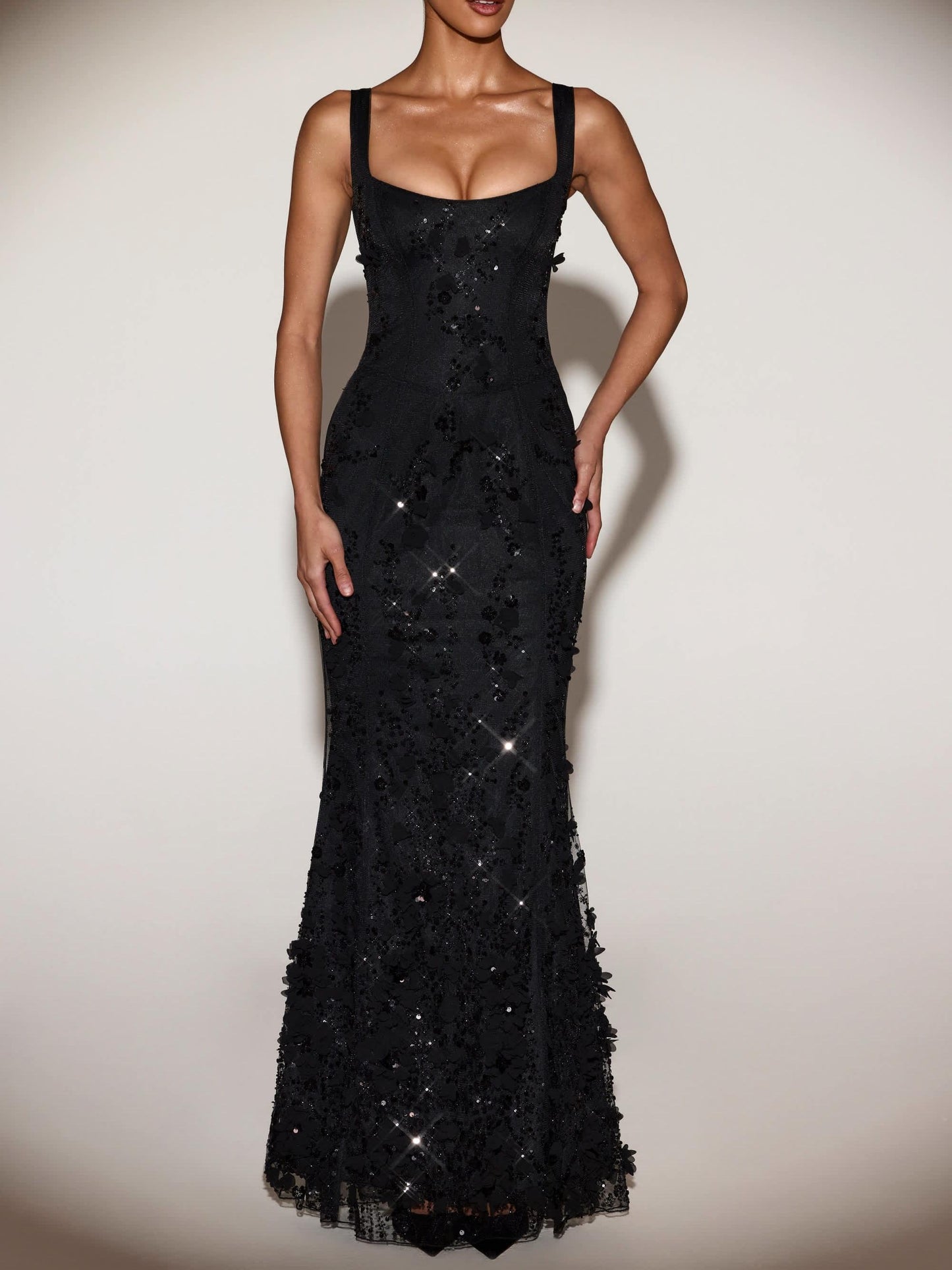 Elegant Black Embellished Fishtail Corset Gown