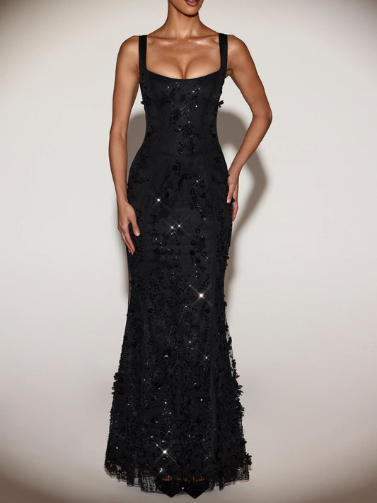 Elegant Black Embellished Fishtail Corset Gown