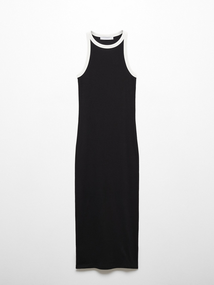 Contrast Ribbed Knit Midi Dress