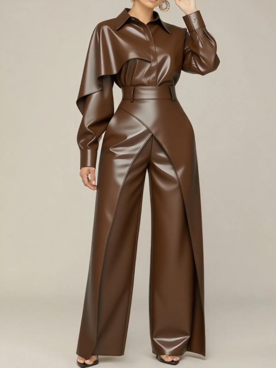 Imitation Leather Pants Set