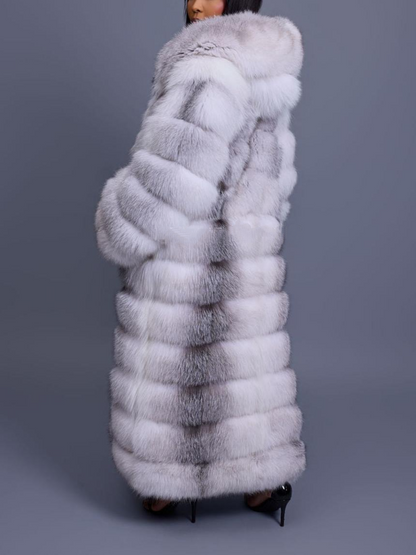 Long Length Fox Fur Trench Coat With Hood