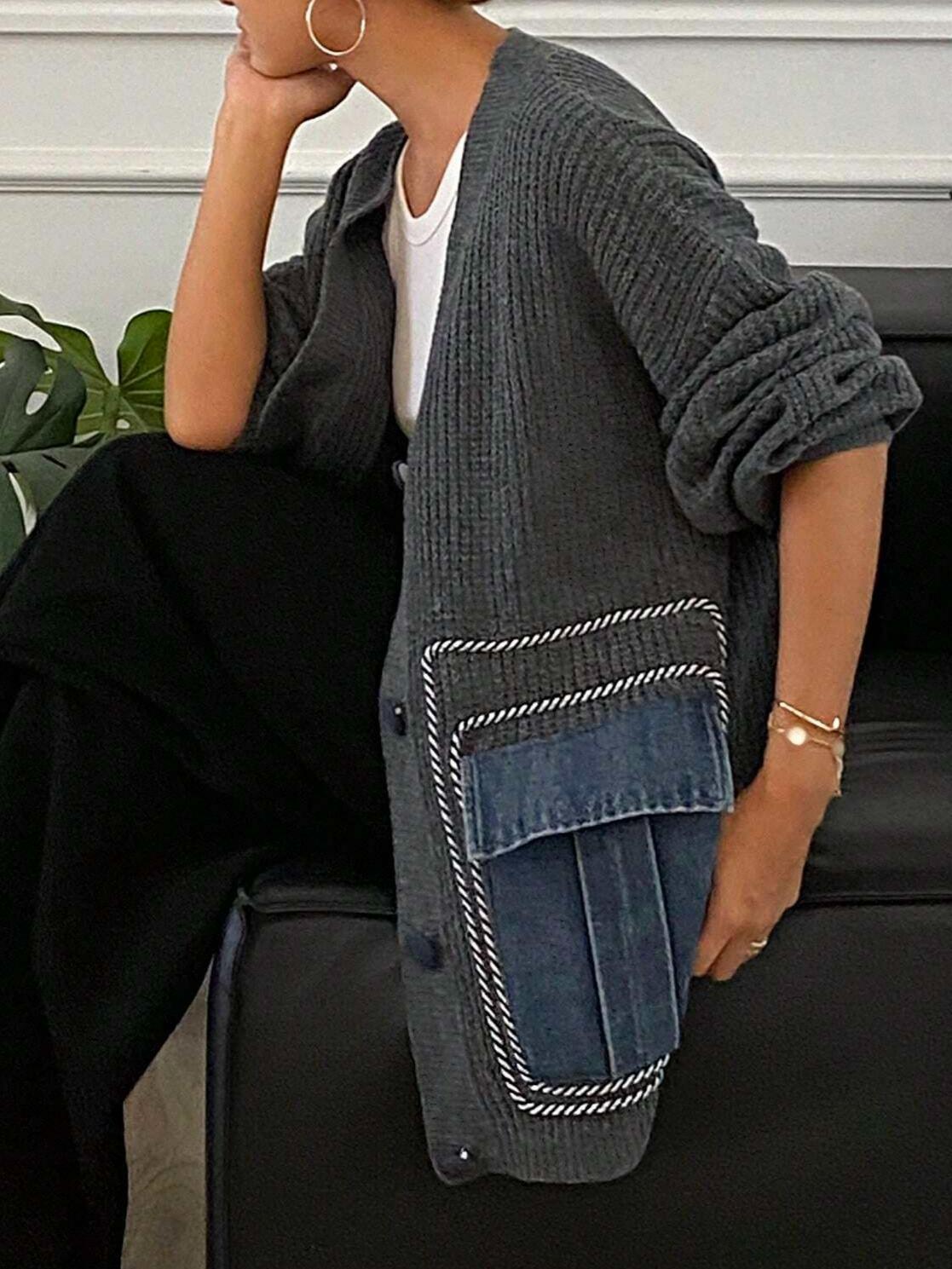 Solid Color Drop Shoulder Casual Loose Cardigan