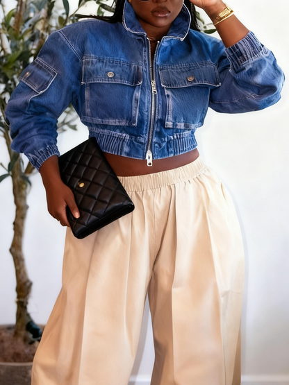 Blue Denim Cropped Jacket