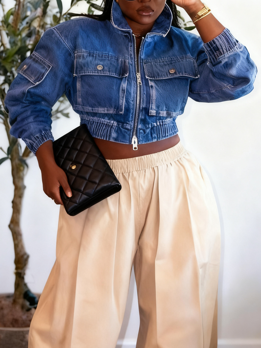Blue Denim Cropped Jacket