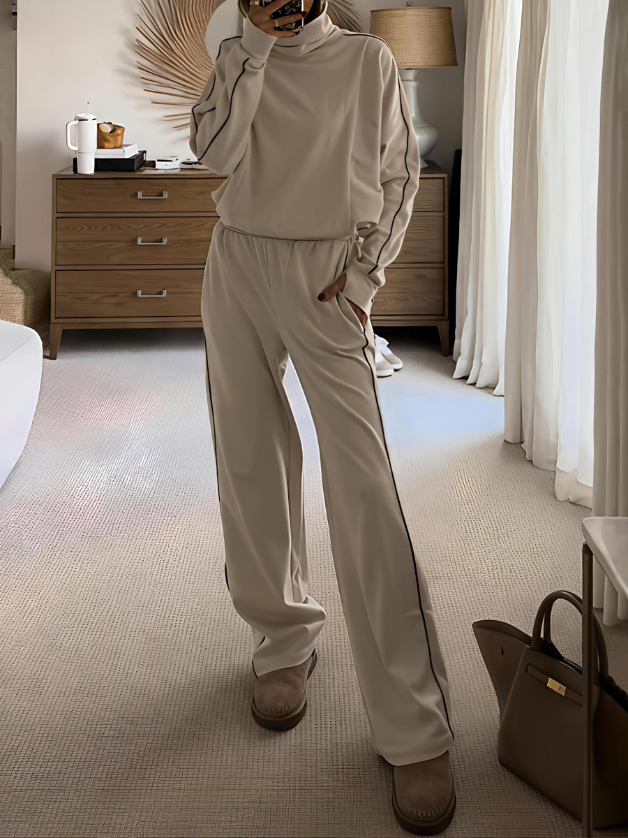 Elegant Turtleneck Striped Two Pieces Set