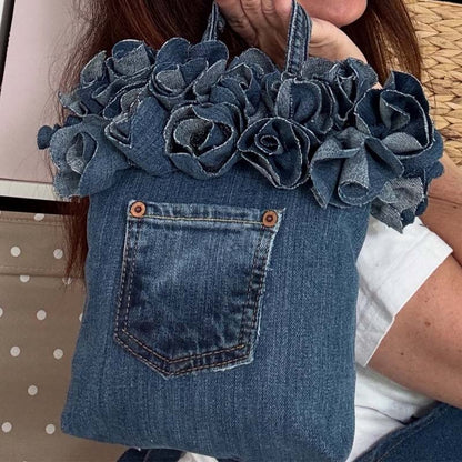 3D Flower Denim Tote