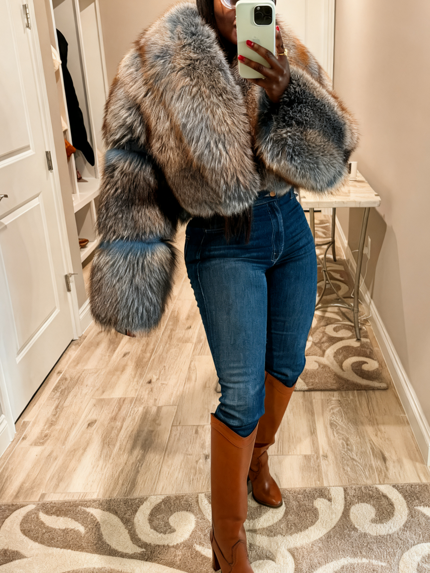 Luxury Multi - Colored Fox Fur Cropped Jacket