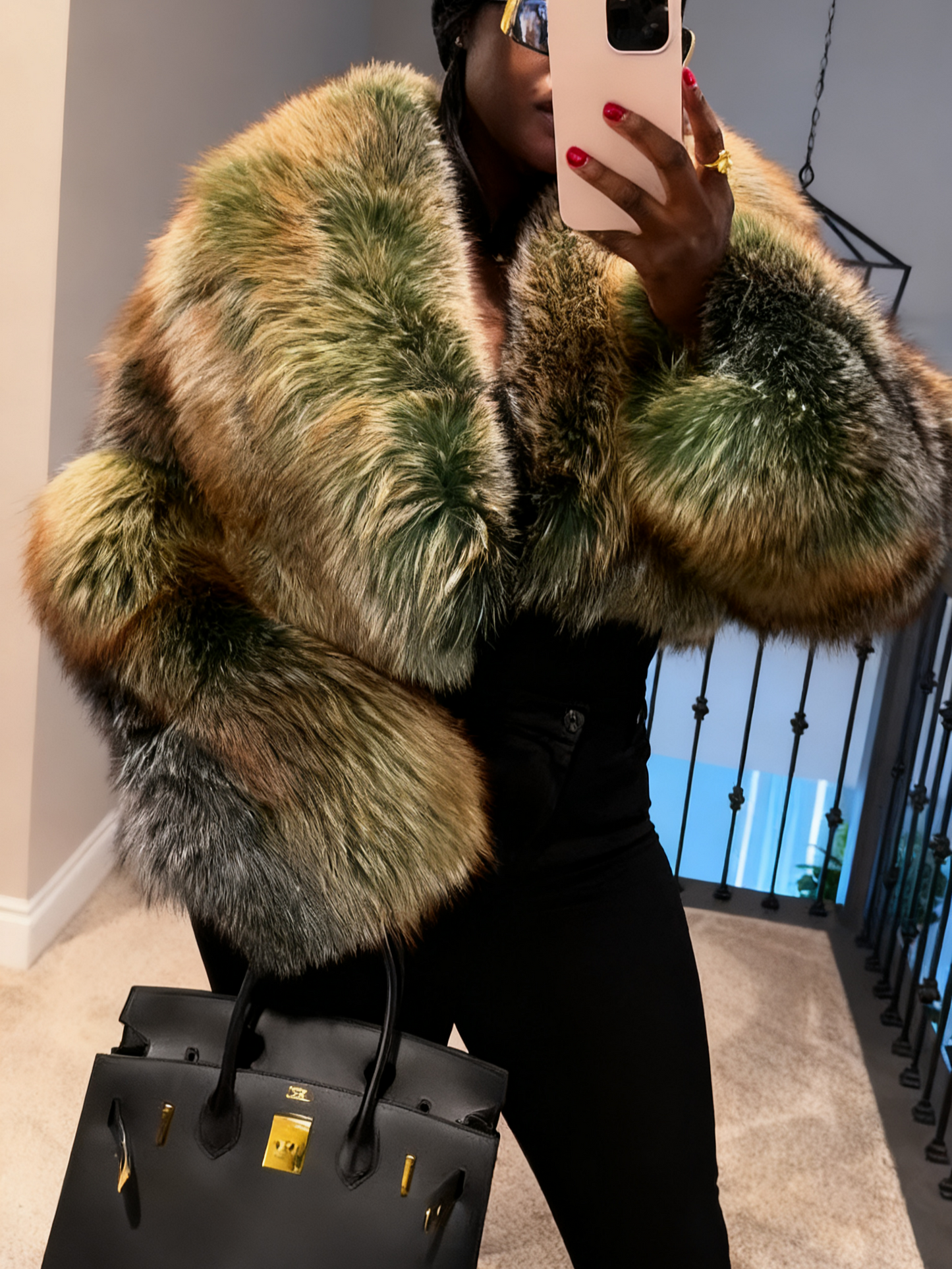 Luxury Multi - Colored Fox Fur Cropped Jacket
