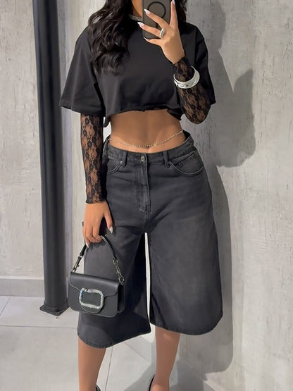 Lace Patchwork Crop T-shirt