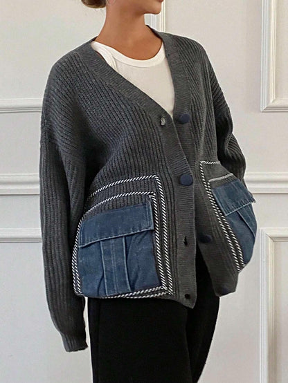 Solid Color Drop Shoulder Casual Loose Cardigan