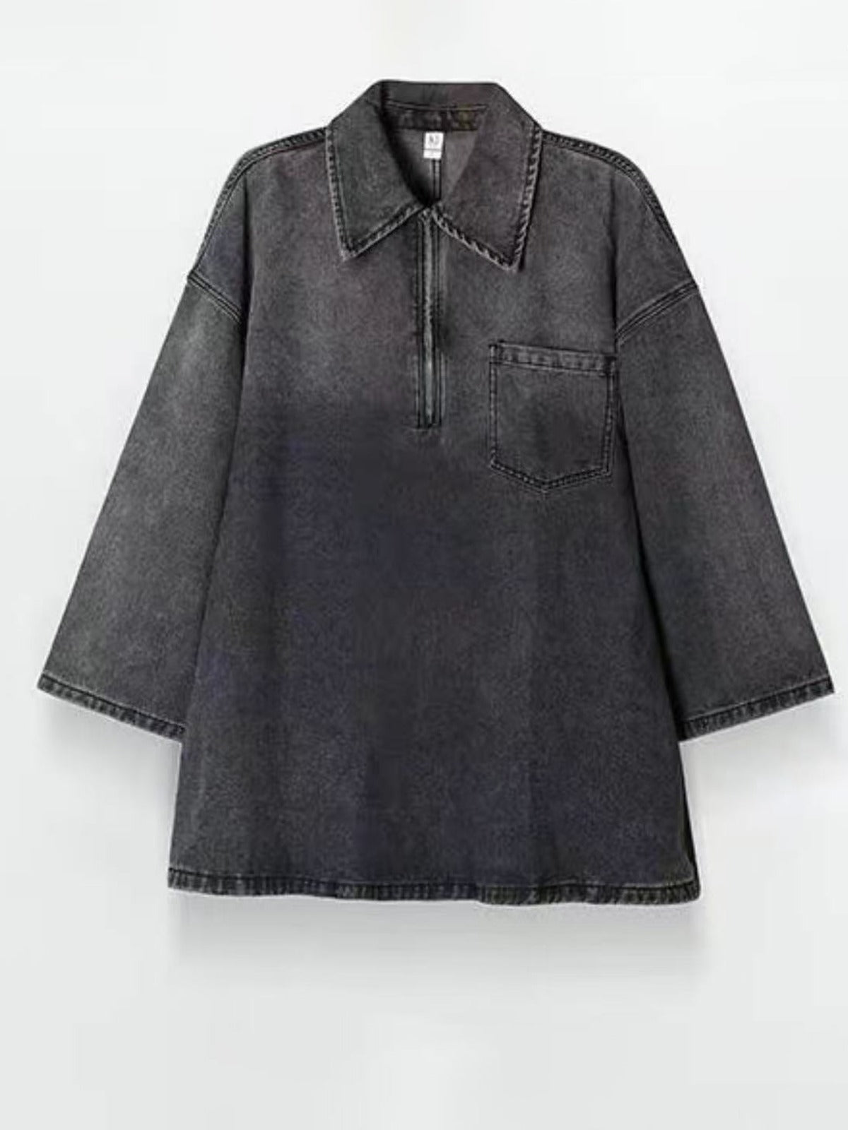 Oversized Washed Gray Denim Shirt Dress