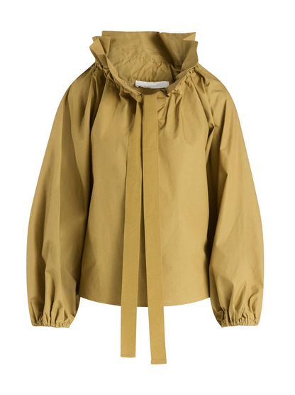 Ruffle Neck Long Sleeves Cotton Top