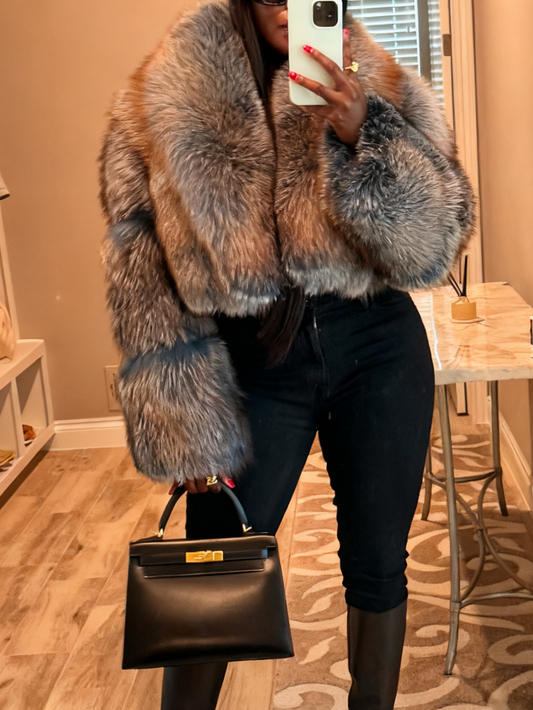 Luxury Multi - Colored Fox Fur Cropped Jacket