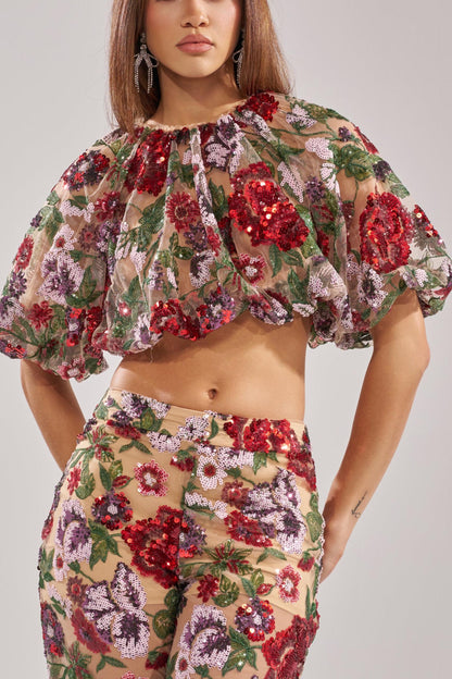 Floral Sequin Sheer Mesh Two-Piece Set