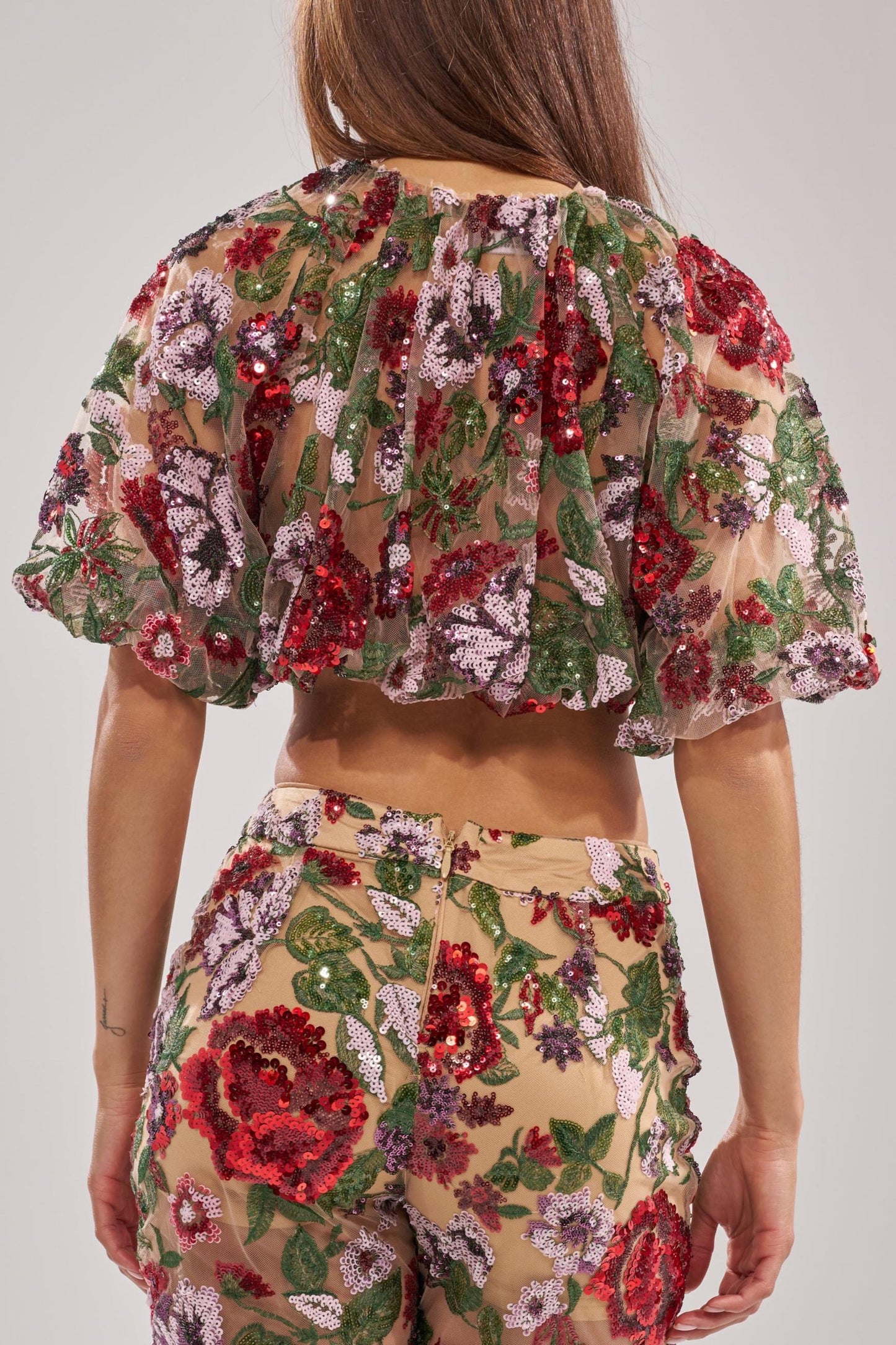 Floral Sequin Sheer Mesh Two-Piece Set