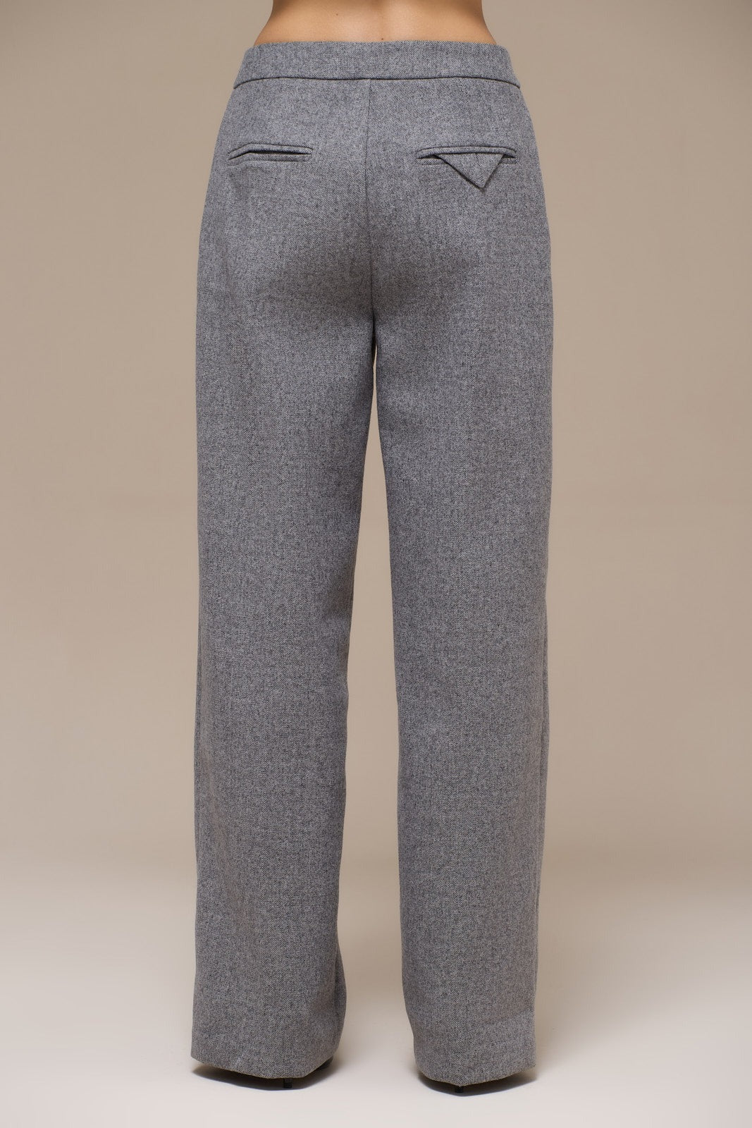 Tailored Grey Wool Blend Two-Piece Set - Back Tie Waist Shirt & Wide Leg Trousers