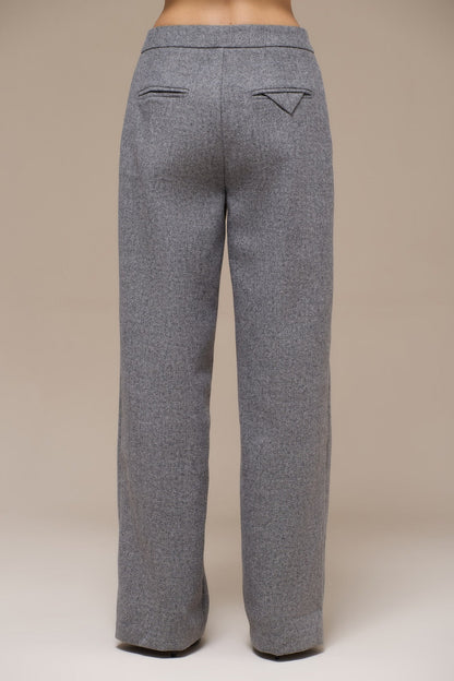 Tailored Grey Wool Blend Two-Piece Set - Back Tie Waist Shirt & Wide Leg Trousers