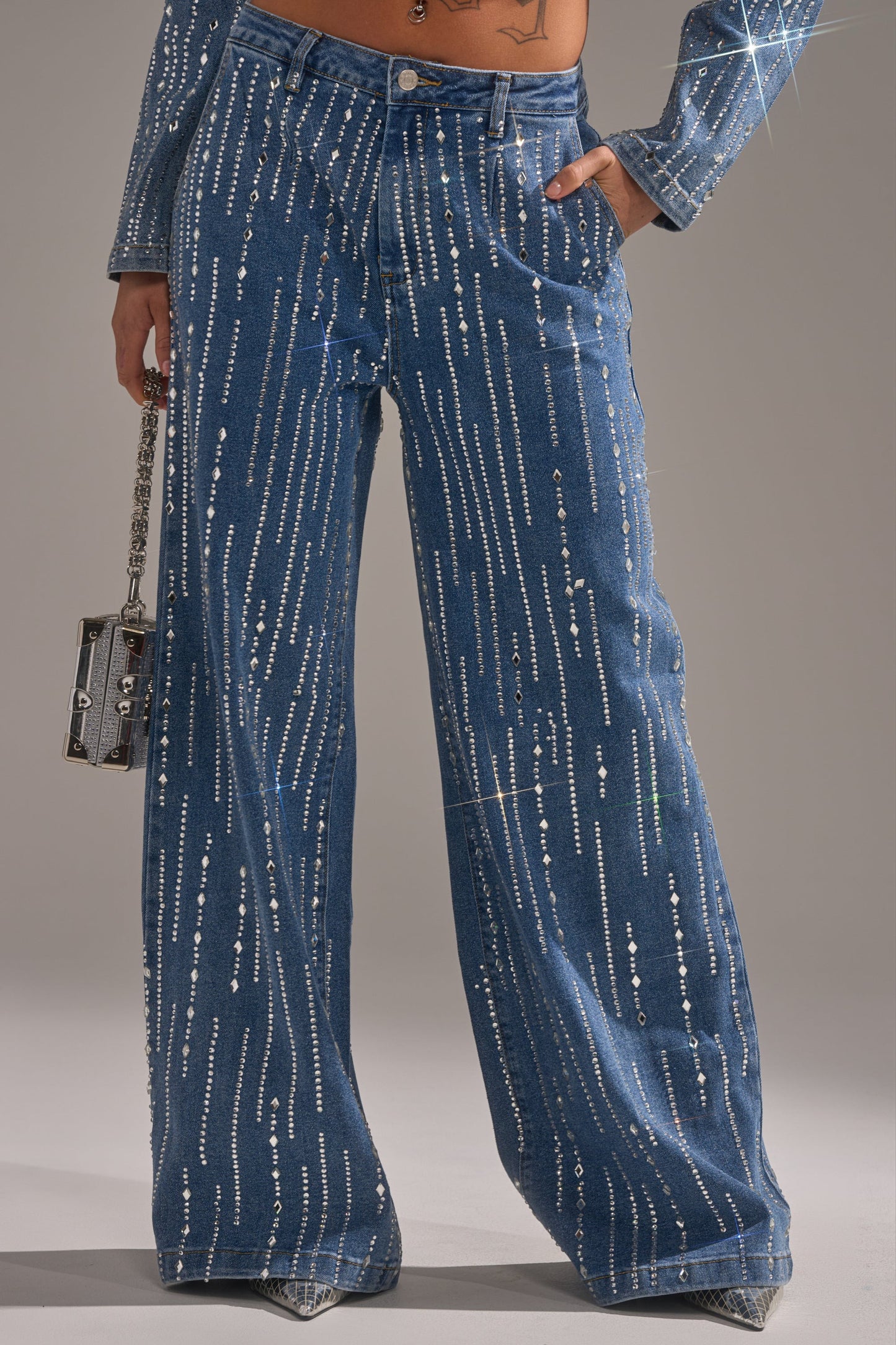 Vintage Sparkly Vertical Sequin Denim Set