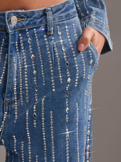 Vintage Sparkly Vertical Sequin Denim Set