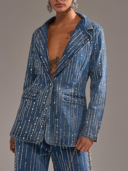 Vintage Sparkly Vertical Sequin Denim Set