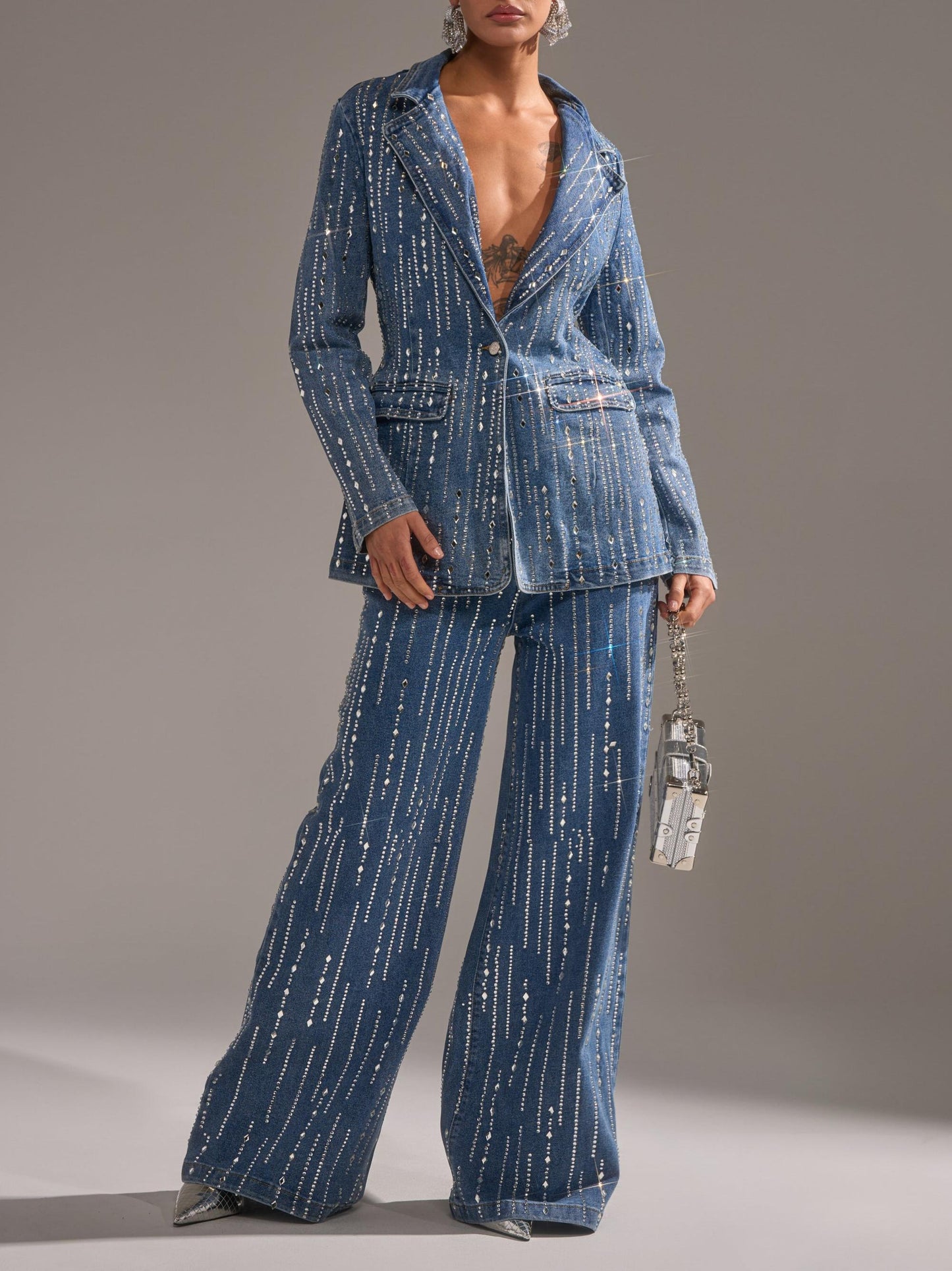 Vintage Sparkly Vertical Sequin Denim Set