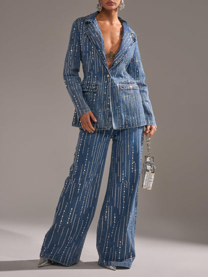 Vintage Sparkly Vertical Sequin Denim Set