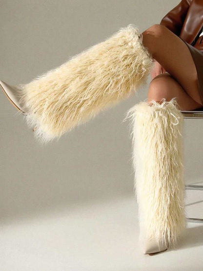 Y2K Fluffy Curly Fur Knee-High Boots