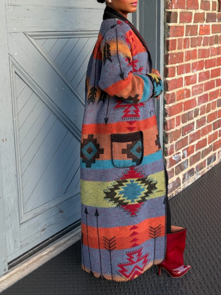 Printed Wool Long Duster
