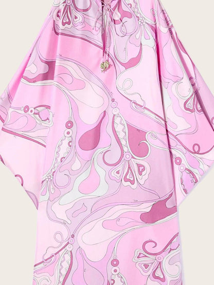 Abstract Patterns Elegant Pink Maxi Kaftan Dress