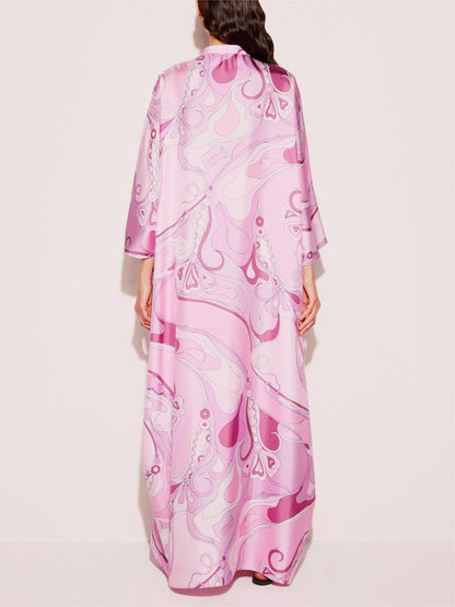Abstract Patterns Elegant Pink Maxi Kaftan Dress