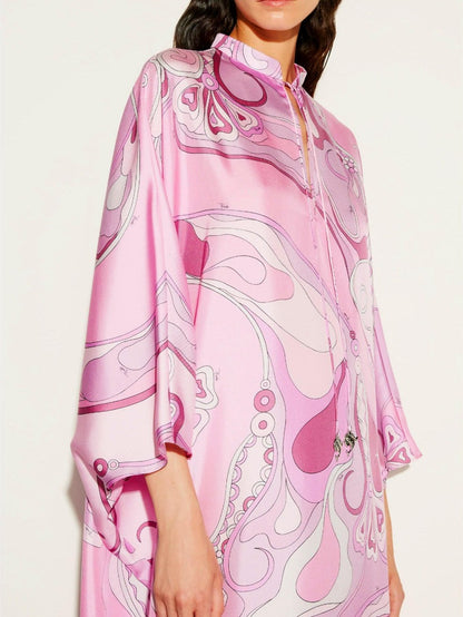 Abstract Patterns Elegant Pink Maxi Kaftan Dress