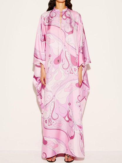 Abstract Patterns Elegant Pink Maxi Kaftan Dress
