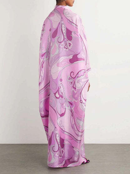 Abstract Patterns Elegant Pink Maxi Kaftan Dress