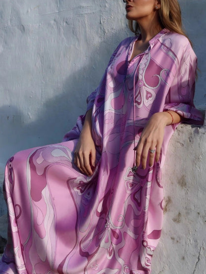 Abstract Patterns Elegant Pink Maxi Kaftan Dress