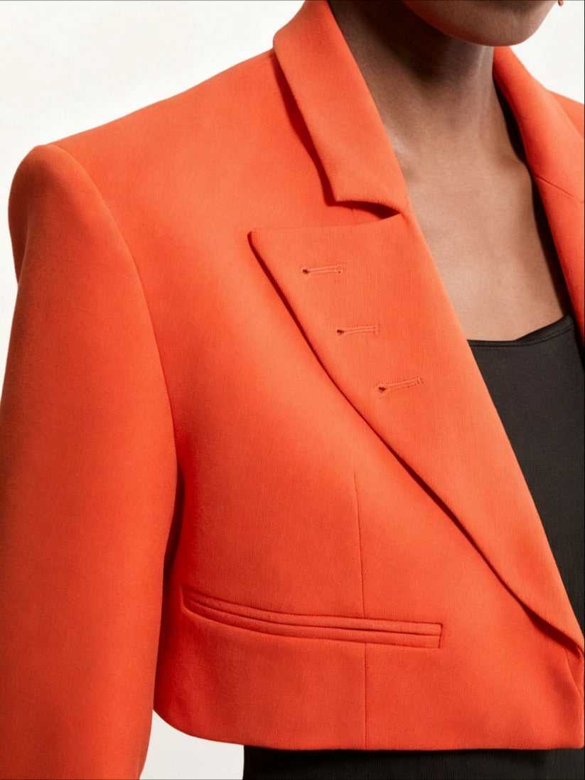Structured Crepe Tailored Corset Back Notch Neck Cropped Blazer