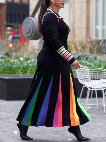 Colorful - Paneled Rainbow Knit Maxi Dress