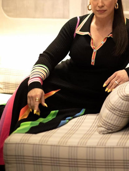 Colorful - Paneled Rainbow Knit Maxi Dress