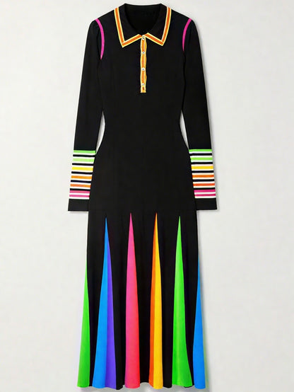 Colorful - Paneled Rainbow Knit Maxi Dress
