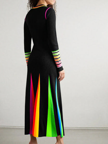 Colorful - Paneled Rainbow Knit Maxi Dress
