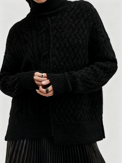 Black Turtleneck Cable Knit Sweater