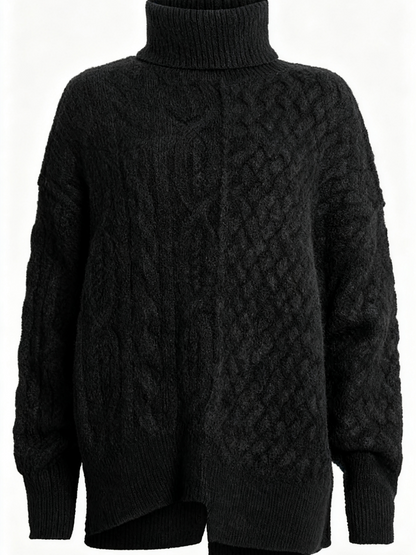 Black Turtleneck Cable Knit Sweater