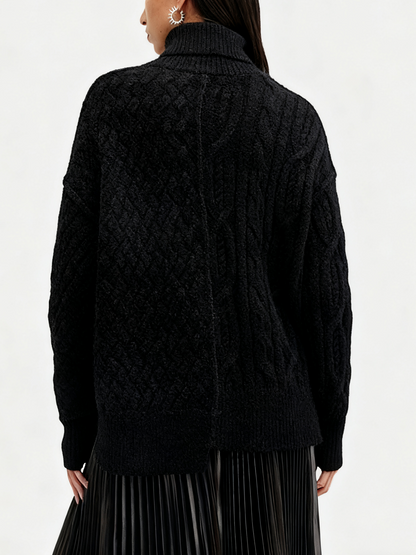 Black Turtleneck Cable Knit Sweater